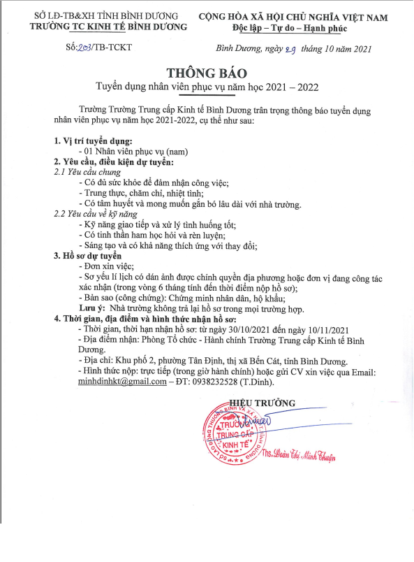 Thông báo tuyển dụng